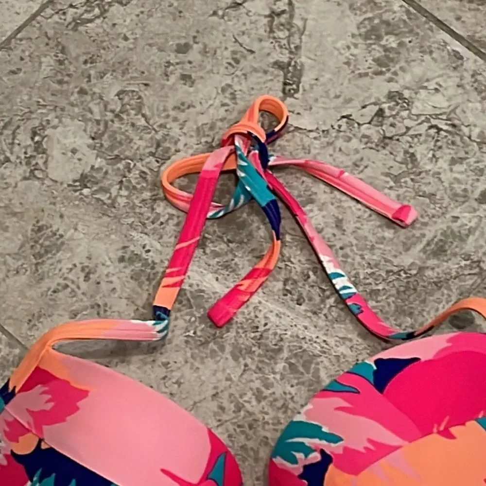 Aerie Pink Floral Underwire Padded Bikini Top 36D